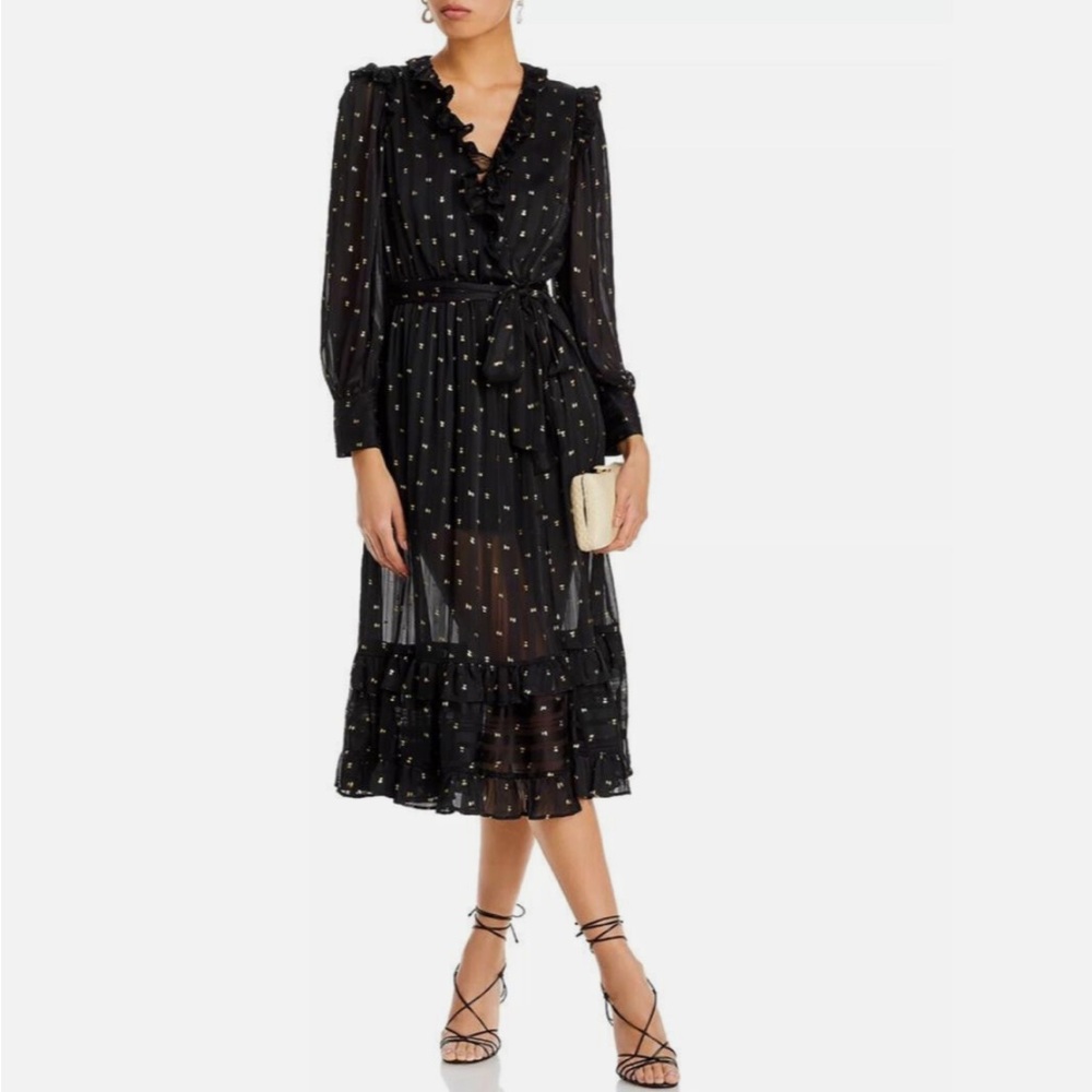 Aqua Black Long Sleeve Dress with Gold